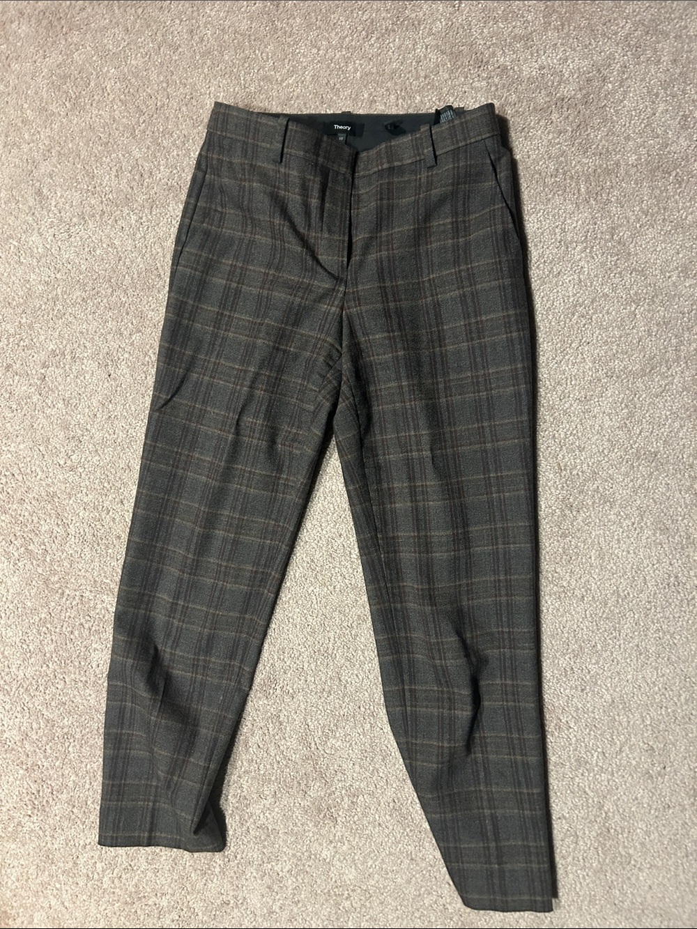 Theory Women’s Wool Brown Plaid Dress Pants